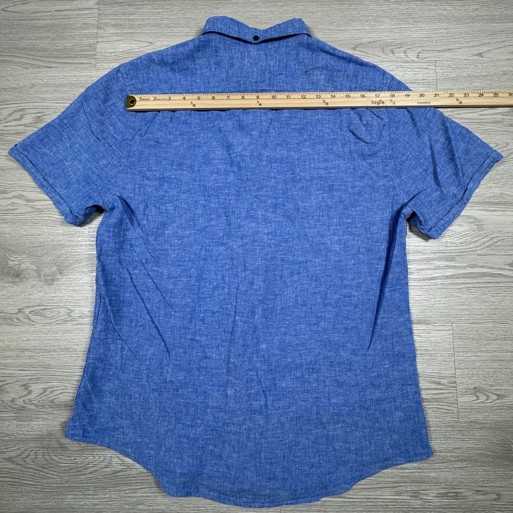 Onia Mens Button‎ Down Shirt Blue Linen Blend Short Sleeve Large Minimalist - Picture 4 of 6